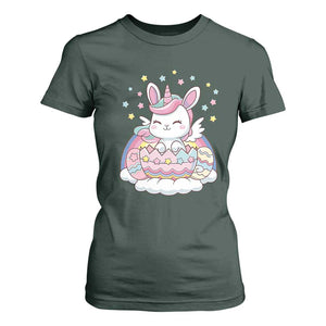 Funny Easter Unicorn Bunny Easter Eggs T Shirt For Women TS11 Dark Forest Green Print Your Wear