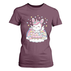 Funny Easter Unicorn Bunny Easter Eggs T Shirt For Women TS11 Maroon Print Your Wear