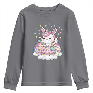 Funny Easter Unicorn Bunny Easter Eggs Youth Sweatshirt TS11 Charcoal Print Your Wear