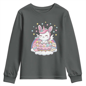 Funny Easter Unicorn Bunny Easter Eggs Youth Sweatshirt TS11 Dark Heather Print Your Wear