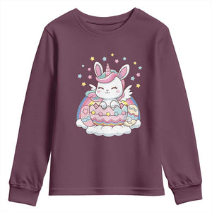Funny Easter Unicorn Bunny Easter Eggs Youth Sweatshirt TS11 Maroon Print Your Wear