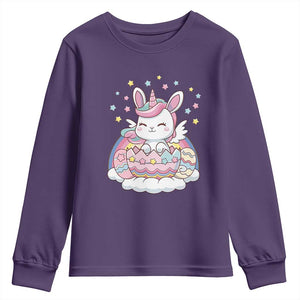 Funny Easter Unicorn Bunny Easter Eggs Youth Sweatshirt TS11 Purple Print Your Wear