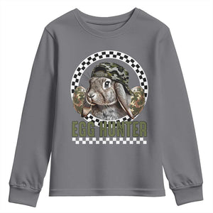 Funny Easter Day Egg Hunter Youth Sweatshirt Bunny Hunting Camo Egg TS11 Charcoal Print Your Wear