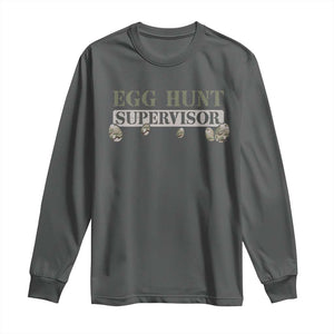 Funny Easter Egg Hunt Supervisor Long Sleeve Shirt Camouflage Camo Egg Hunting Easter Day TS11 Dark Heather Print Your Wear