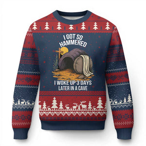 Christian Easter Day Religious Stone Ugly Christmas Sweater I Got So Hammered I Woke Up 3 Days Later In A Cave TS11 Navy Red Print Your Wear