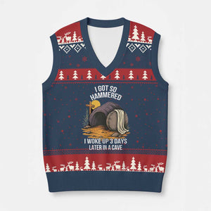 Christian Easter Day Religious Stone V-Neck Knit Sweater Vest I Got So Hammered I Woke Up 3 Days Later In A Cave TS11 Navy Red Print Your Wear