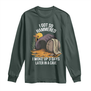 Christian Easter Day Religious Stone Long Sleeve Shirt I Got So Hammered I Woke Up 3 Days Later In A Cave TS11 Dark Forest Green Print Your Wear