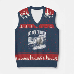 But Now I'm Found V-Neck Knit Sweater Vest Christian Faith Sheep TS11 Navy Red Print Your Wear