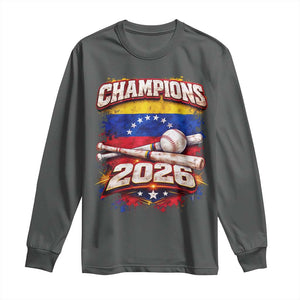 Venezuela Champions 2026 Baseball Lover Venezuelan Flag Long Sleeve Shirt TS11 Dark Heather Print Your Wear