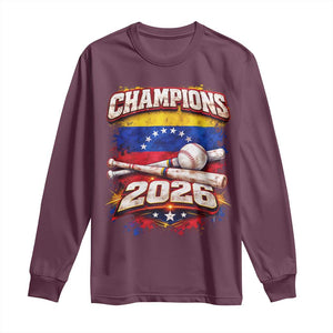 Venezuela Champions 2026 Baseball Lover Venezuelan Flag Long Sleeve Shirt TS11 Maroon Print Your Wear