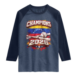 Venezuela Champions 2026 Baseball Lover Venezuelan Flag Raglan Shirt TS11 Heather Denim Navy Print Your Wear