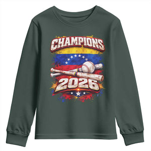 Venezuela Champions 2026 Baseball Lover Venezuelan Flag Youth Sweatshirt TS11 Dark Forest Green Print Your Wear