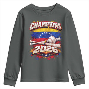 Venezuela Champions 2026 Baseball Lover Venezuelan Flag Youth Sweatshirt TS11 Dark Heather Print Your Wear
