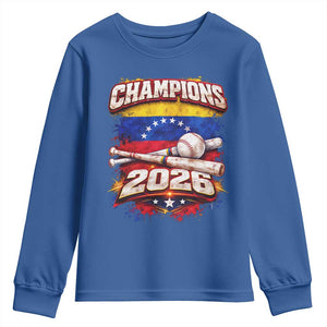 Venezuela Champions 2026 Baseball Lover Venezuelan Flag Youth Sweatshirt TS11 Royal Blue Print Your Wear