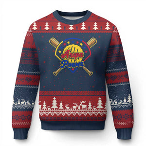Arepa Power Venezuela Baseball Lover Ugly Christmas Sweater Venezuelan Pride TS11 Navy Red Print Your Wear