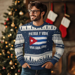 Patria y Vida Cuba Libre Ugly Christmas Sweater Freedom Patriotic Cuban Flag TS11 Navy Beige Print Your Wear