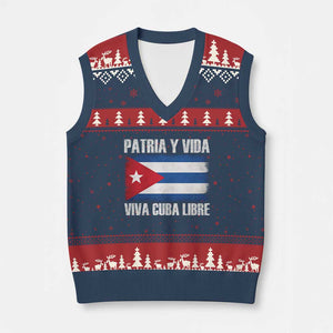 Patria y Vida Cuba Libre V-Neck Knit Sweater Vest Freedom Patriotic Cuban Flag TS11 Navy Red Print Your Wear