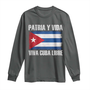 Patria y Vida Cuba Libre Long Sleeve Shirt Freedom Patriotic Cuban Flag TS11 Dark Heather Print Your Wear