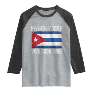 Patria y Vida Cuba Libre Raglan Shirt Freedom Patriotic Cuban Flag TS11 Heather Gray Heather Charcoal Print Your Wear