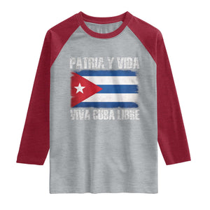 Patria y Vida Cuba Libre Raglan Shirt Freedom Patriotic Cuban Flag TS11 Heather Gray Heather Red Print Your Wear