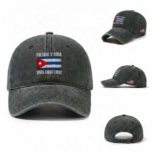 Patria y Vida Cuba Libre Washed Cotton Baseball Cap Freedom Patriotic Cuban Flag TS11 Washed Cap Universal Fit Dark Green Print Your Wear