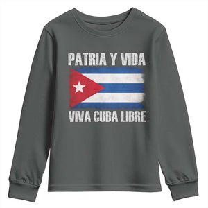 Patria y Vida Cuba Libre Youth Sweatshirt Freedom Patriotic Cuban Flag TS11 Dark Heather Print Your Wear