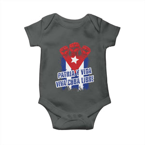 Patria y Vida Cuba Libre Baby Onesie Cuba Flag Fist Freedom Movement TS11 Dark Heather Print Your Wear