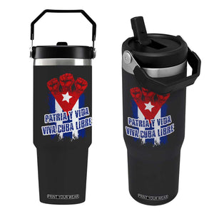 Patria y Vida Cuba Libre Flip Straw Tumbler Cuba Flag Fist Freedom Movement TS11 One Size: 30 oz Black Print Your Wear