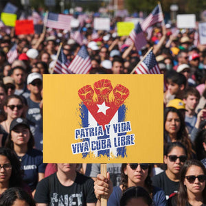 Patria y Vida Cuba Libre Protest Sign Cuba Flag Fist Freedom Movement TS11 Horizontal 18" × 24" Yellow Print Your Wear