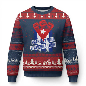 Patria y Vida Cuba Libre Ugly Christmas Sweater Cuba Flag Fist Freedom Movement TS11 Navy Red Print Your Wear