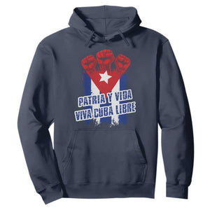 Patria y Vida Cuba Libre Hoodie Cuba Flag Fist Freedom Movement TS11 Navy Print Your Wear