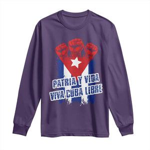 Patria y Vida Cuba Libre Long Sleeve Shirt Cuba Flag Fist Freedom Movement TS11 Purple Print Your Wear