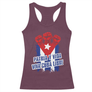 Patria y Vida Cuba Libre Racerback Tank Top Cuba Flag Fist Freedom Movement TS11 Maroon Print Your Wear