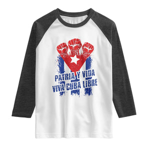 Patria y Vida Cuba Libre Raglan Shirt Cuba Flag Fist Freedom Movement TS11 White Heather Charcoal Print Your Wear