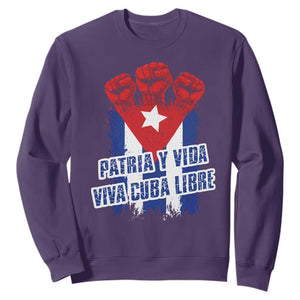 Patria y Vida Cuba Libre Sweatshirt Cuba Flag Fist Freedom Movement TS11 Purple Print Your Wear