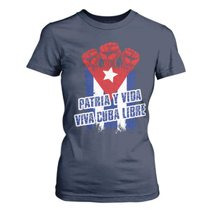 Patria y Vida Cuba Libre T Shirt For Women Cuba Flag Fist Freedom Movement TS11 Navy Print Your Wear