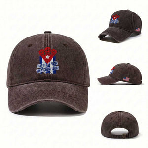 Patria y Vida Cuba Libre Washed Cotton Baseball Cap Cuba Flag Fist Freedom Movement TS11 Washed Cap Universal Fit Dark Brown Print Your Wear