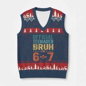 13th Birthday 67 Meme V-Neck Knit Sweater Vest Official Teenager Bruh I Am Six Seven Retro 13 Years Old TS11 Navy Red Print Your Wear