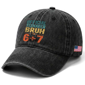13th Birthday 67 Meme Washed Cotton Baseball Cap Official Teenager Bruh I Am Six Seven Retro 13 Years Old TS11 Print Your Wear