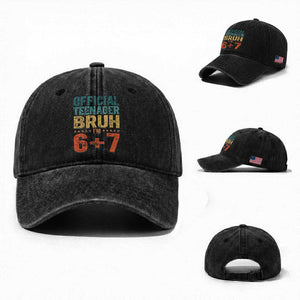 13th Birthday 67 Meme Washed Cotton Baseball Cap Official Teenager Bruh I Am Six Seven Retro 13 Years Old TS11 Washed Cap Universal Fit Black Print Your Wear