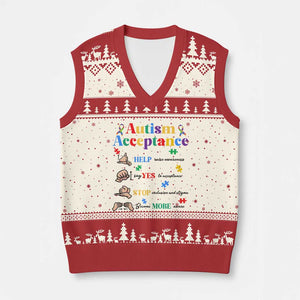 Autism Awareness Acceptance Hand Sign Language SPED Teacher V-Neck Knit Sweater Vest TS11 Beige Red Print Your Wear