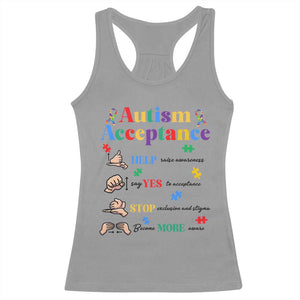 Autism Awareness Acceptance Hand Sign Language SPED Teacher Racerback Tank Top TS11 Sport Gray Print Your Wear