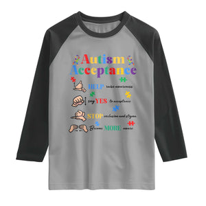 Autism Awareness Acceptance Hand Sign Language SPED Teacher Raglan Shirt TS11 Sport Gray Black Print Your Wear