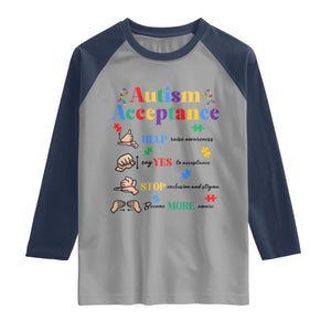 Autism Awareness Acceptance Hand Sign Language SPED Teacher Raglan Shirt TS11 Sport Gray Navy Print Your Wear