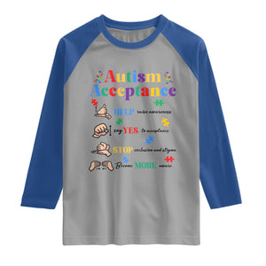 Autism Awareness Acceptance Hand Sign Language SPED Teacher Raglan Shirt TS11 Sport Gray Royal Print Your Wear