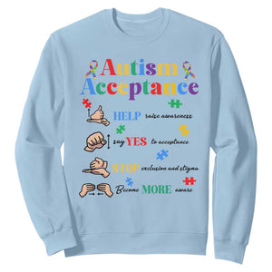 Autism Awareness Acceptance Hand Sign Language SPED Teacher Sweatshirt TS11 Light Blue Print Your Wear