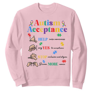 Autism Awareness Acceptance Hand Sign Language SPED Teacher Sweatshirt TS11 Light Pink Print Your Wear