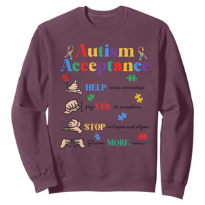 Autism Awareness Acceptance Hand Sign Language SPED Teacher Sweatshirt TS11 Maroon Print Your Wear