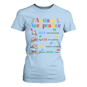 Autism Awareness Acceptance Hand Sign Language SPED Teacher T Shirt For Women TS11 Light Blue Print Your Wear
