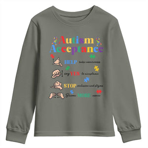 Autism Awareness Acceptance Hand Sign Language SPED Teacher Youth Sweatshirt TS11 Military Green Print Your Wear